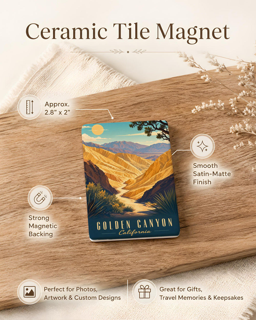 Golden Canyon Fridge Magnet, Desert Canyon Landscape Souvenir Magnet, Hiking Trail Nature Travel Keepsake Magnet