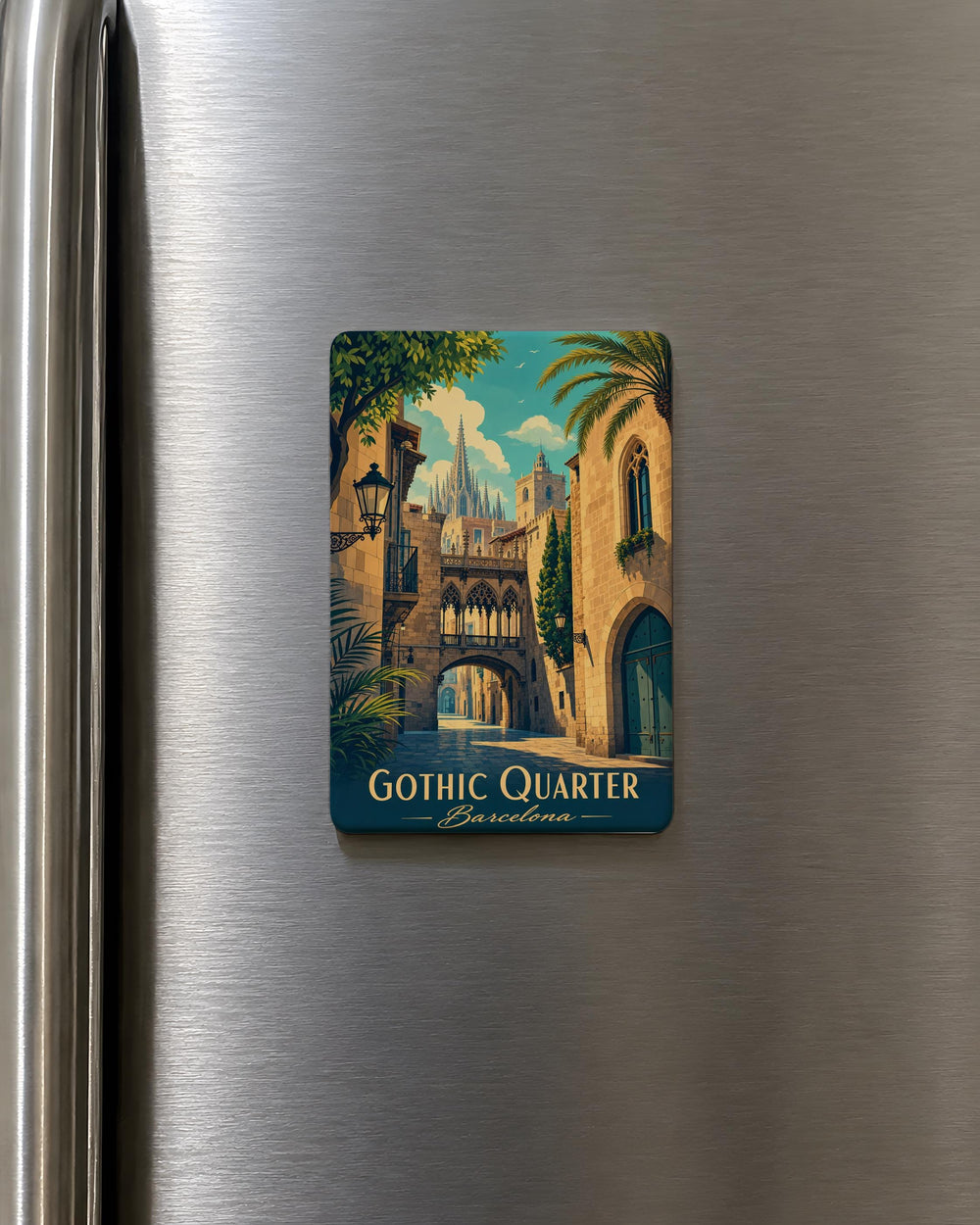 Gothic Quarter Barcelona Fridge Magnet, Barri Gòtic Landmark Souvenir Magnet, Barcelona Spain Travel Keepsake Magnet