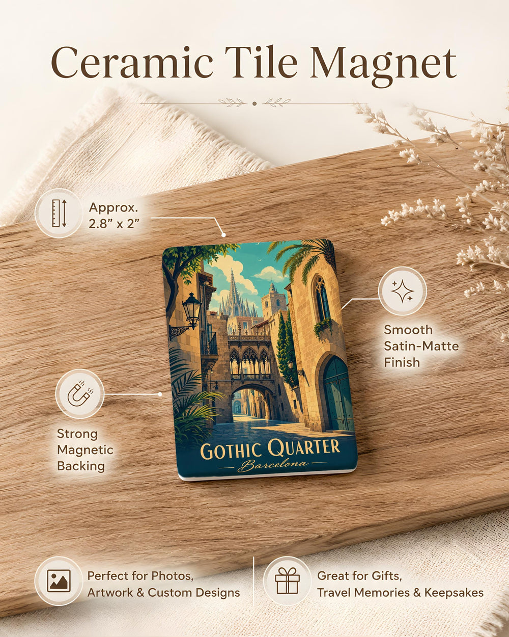 Gothic Quarter Barcelona Fridge Magnet, Barri Gòtic Landmark Souvenir Magnet, Barcelona Spain Travel Keepsake Magnet