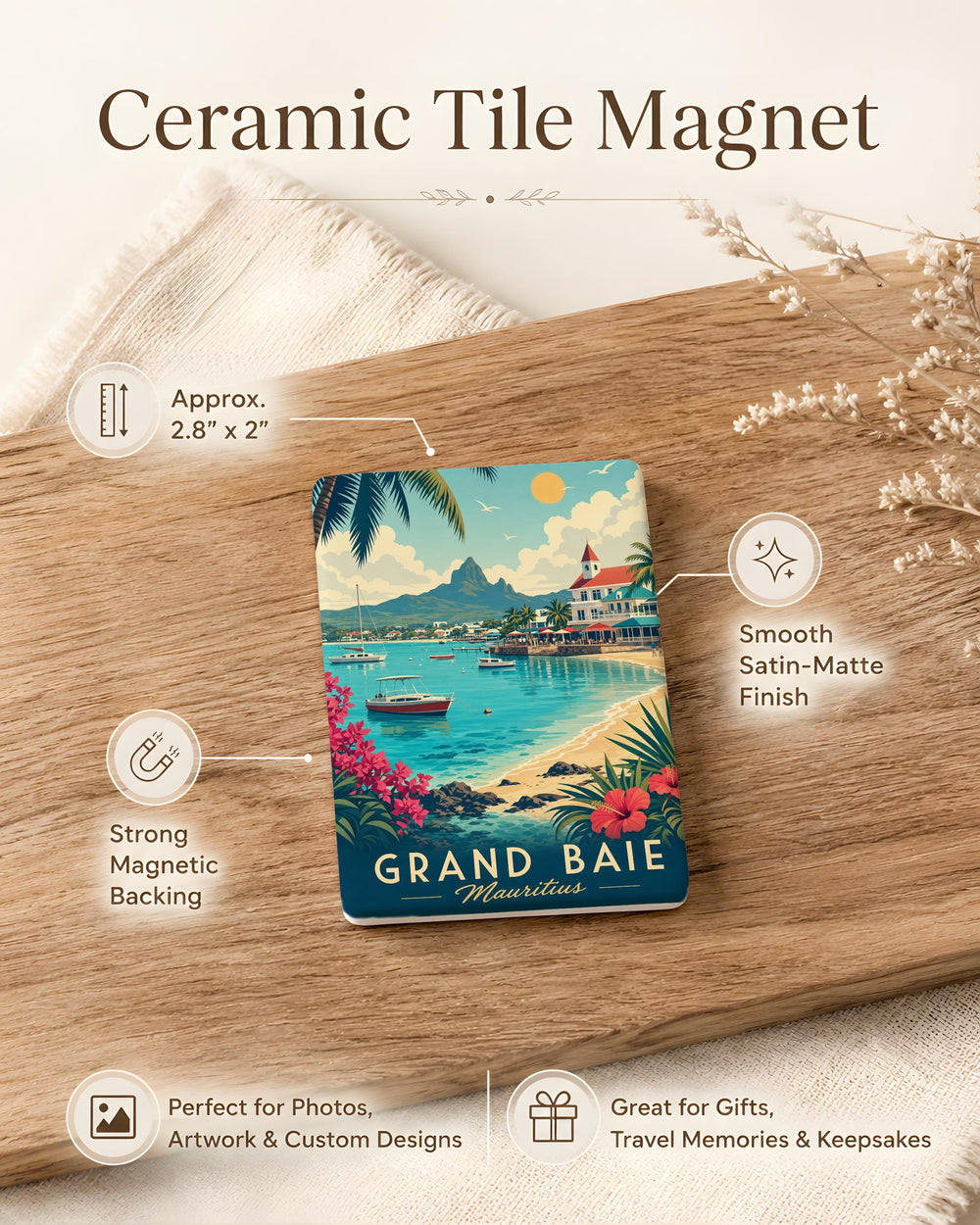 Grand Baie Mauritius Fridge Magnet, Grand Baie Coastal Town Souvenir Magnet, Mauritius Travel Keepsake Magnet