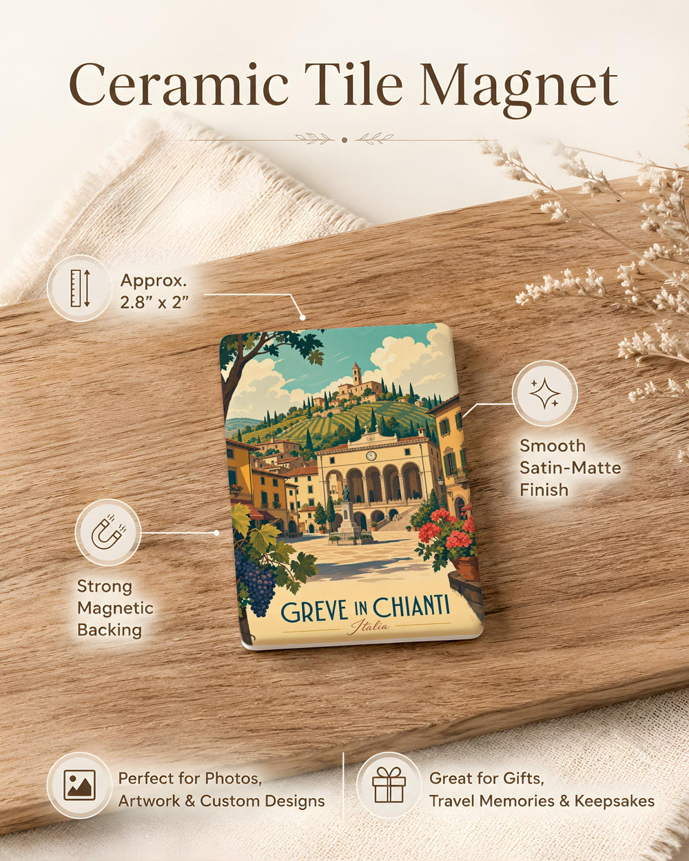 Greve in Chianti Italy Fridge Magnet, Tuscan Town Souvenir Magnet, Chianti Region Travel Keepsake Magnet