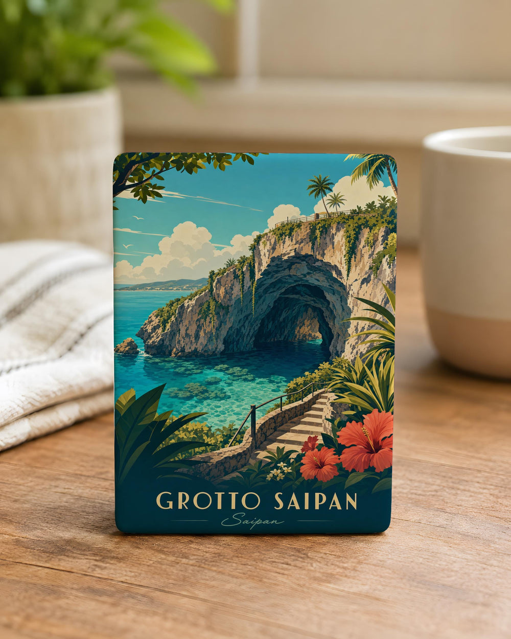 Grotto Saipan Fridge Magnet, Saipan Island Sea Cave Souvenir Magnet, Northern Mariana Islands Travel Keepsake Magnet
