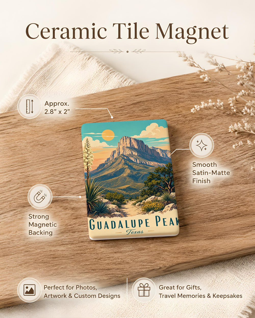 Guadalupe Peak Fridge Magnet, Guadalupe Mountains National Park Souvenir, Texas Mountain Landmark Magnet, Hiking Gift