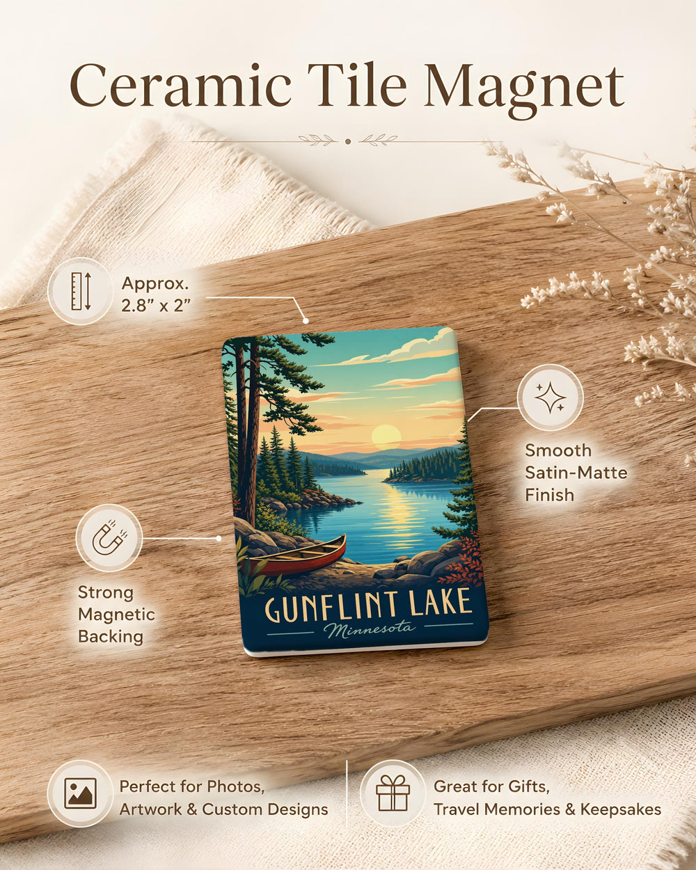 Gunflint Lake Fridge Magnet, Minnesota North Shore Souvenir, Boundary Waters Canoe Country Travel Keepsake