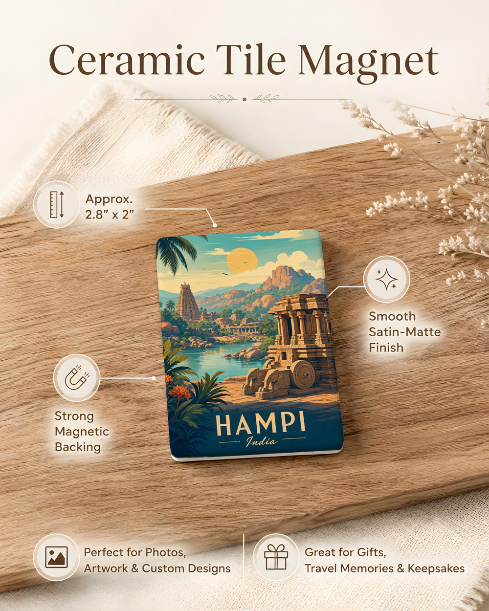Hampi India Fridge Magnet, Hampi Temple Ruins Souvenir Magnet, Karnataka Travel Gift, Indian Heritage Landmark Magnet