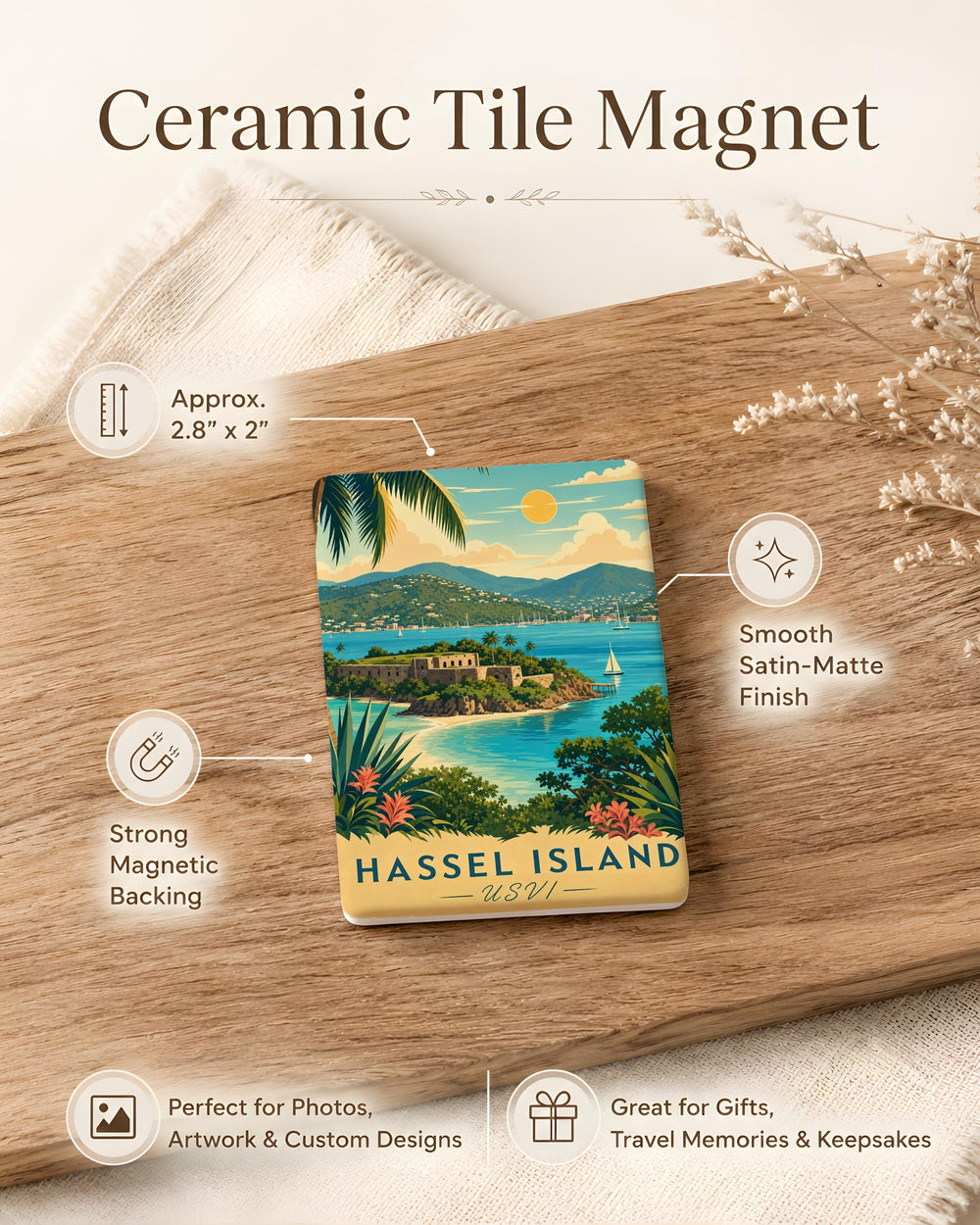 Hassel Island USVI Fridge Magnet, St Thomas Virgin Islands Souvenir, Caribbean Island Travel Keepsake Magnet