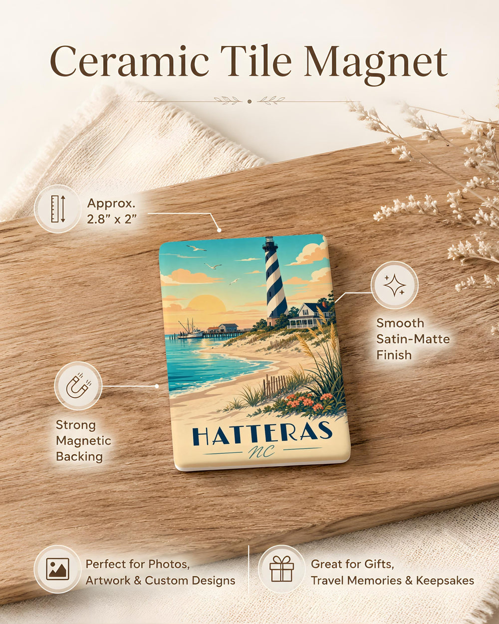 Hatteras NC Fridge Magnet, Cape Hatteras North Carolina Souvenir Magnet, Outer Banks Vacation Travel Keepsake Magnet