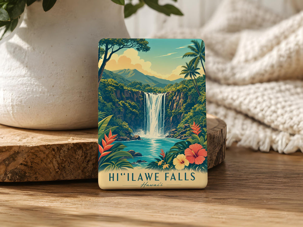 Hiilawe Falls Fridge Magnet, Hawaii Waterfall Souvenir, Big Island Nature Travel Gift, Scenic Falls Kitchen Magnet