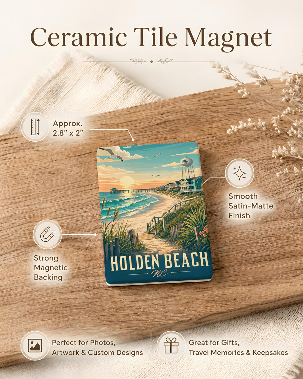 Holden Beach NC Fridge Magnet, North Carolina Coastal Souvenir, Beach Town Travel Gift, Oceanfront Vacation Keepsake