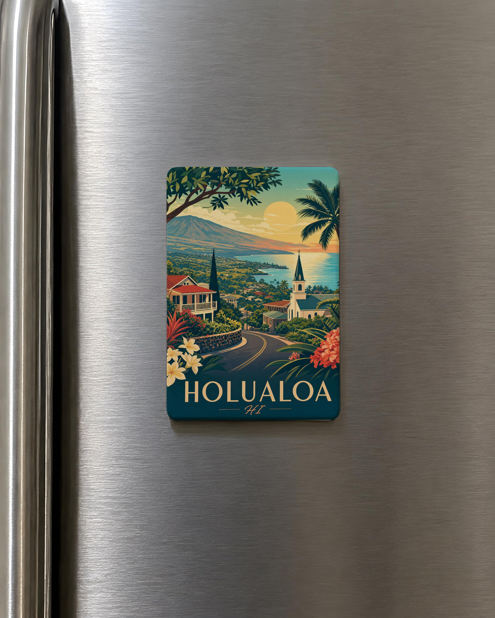 Holualoa HI Fridge Magnet, Holualoa Hawaii Souvenir Magnet, Big Island Hawaii Travel Gift, Holualoa Town Keepsake Magnet