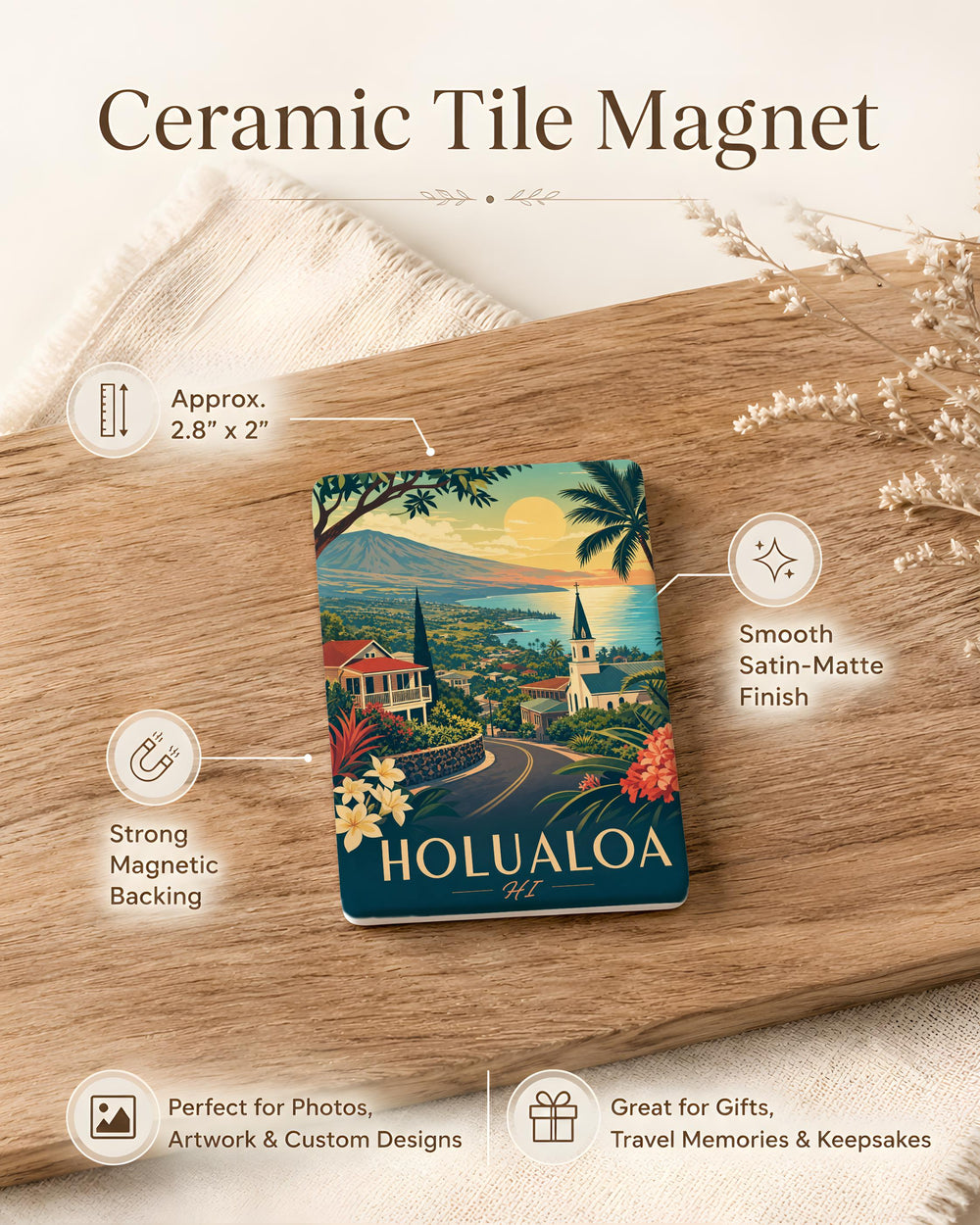 Holualoa HI Fridge Magnet, Holualoa Hawaii Souvenir Magnet, Big Island Hawaii Travel Gift, Holualoa Town Keepsake Magnet