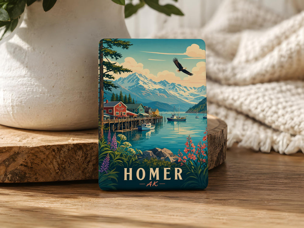 Homer Alaska Fridge Magnet, Homer AK Souvenir Magnet, Kachemak Bay Travel Gift, Alaska Coastal Town Keepsake Magnet