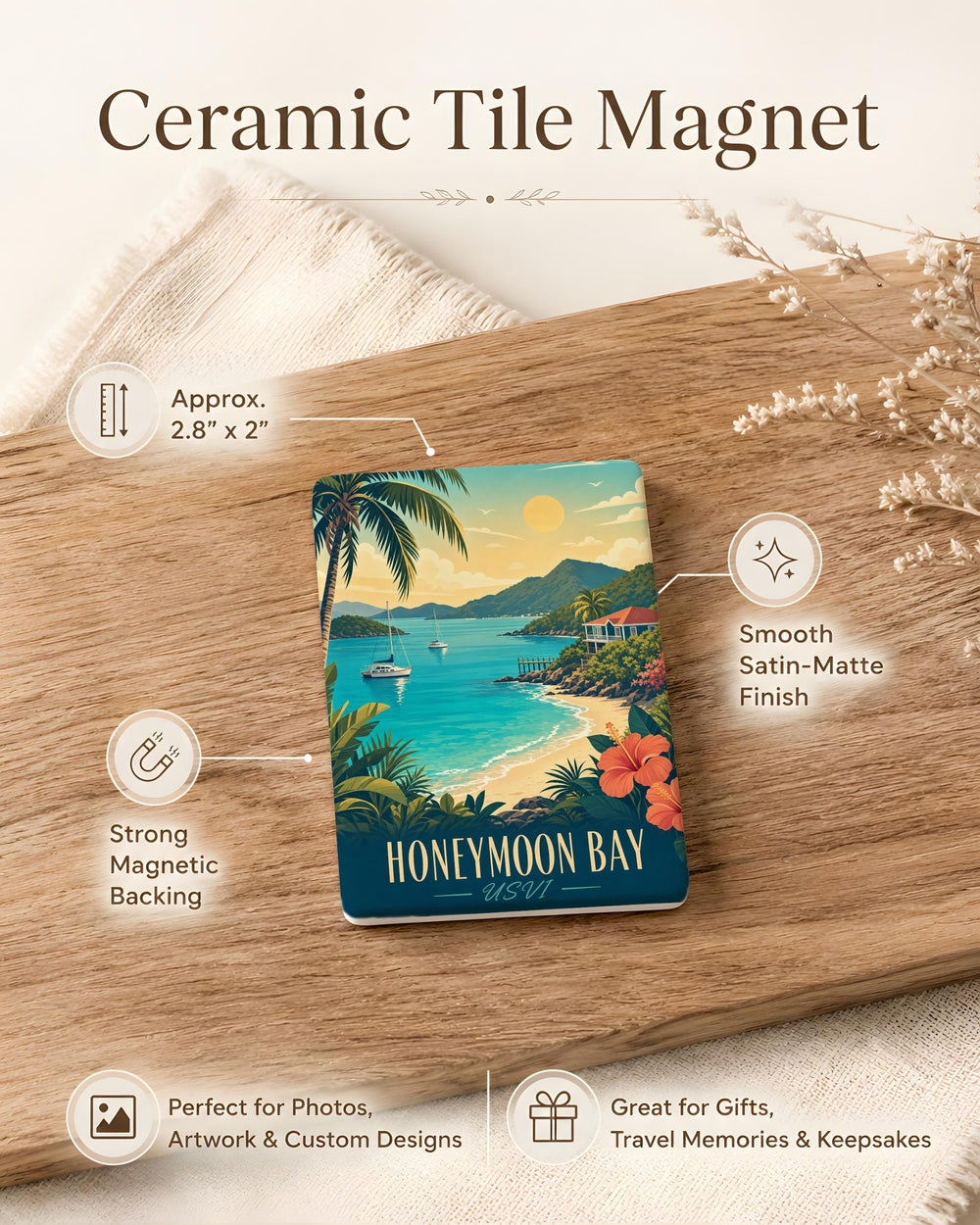 Honeymoon Bay USVI Fridge Magnet, U.S. Virgin Islands Beach Souvenir Magnet, Tropical Island Travel Keepsake Gift
