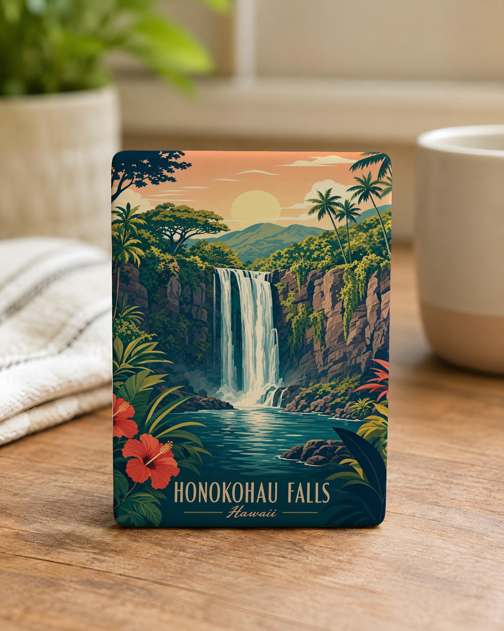 Honokohau Falls Fridge Magnet, Hawaii Waterfall Souvenir, Tropical Island Nature Landscape Gift