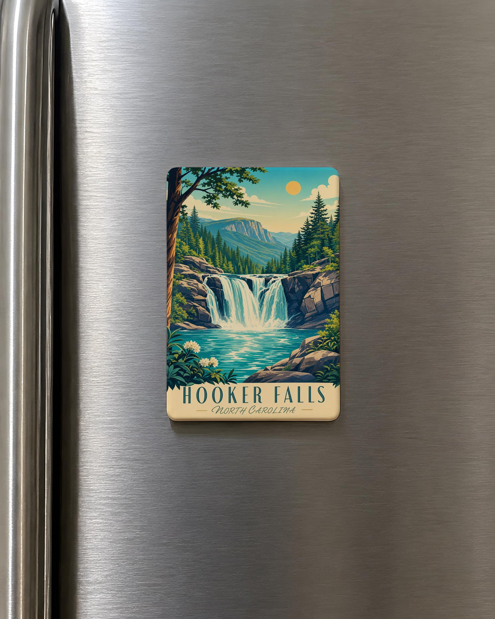 Hooker Falls Fridge Magnet, Waterfall Nature Souvenir, North Carolina Hiking Landmark Gift