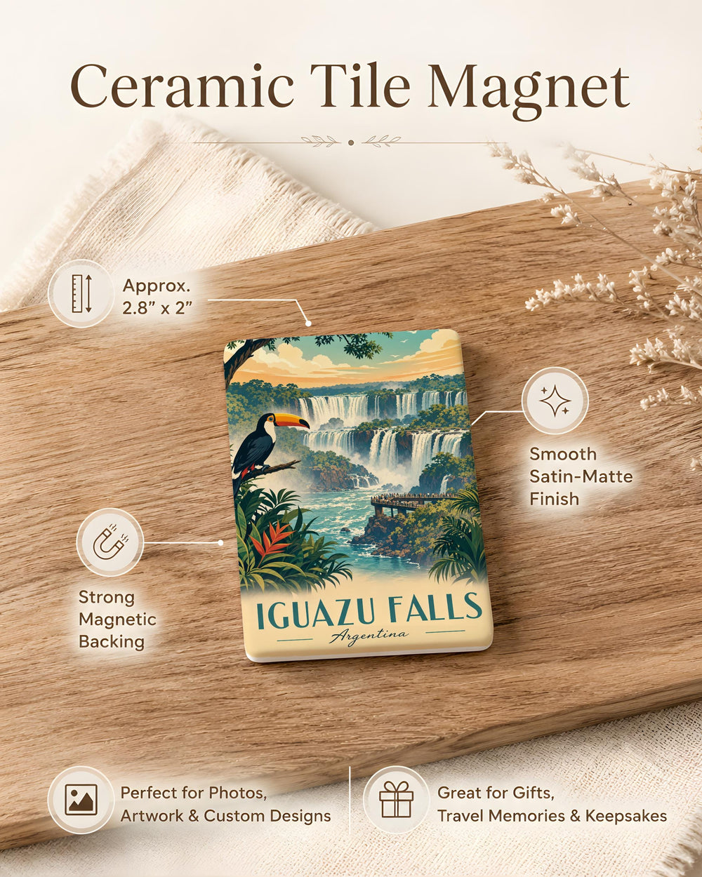 Iguazu Falls Fridge Magnet, Iguazu Waterfalls Souvenir, Argentina Brazil Travel Gift, Nature Landmark Magnet