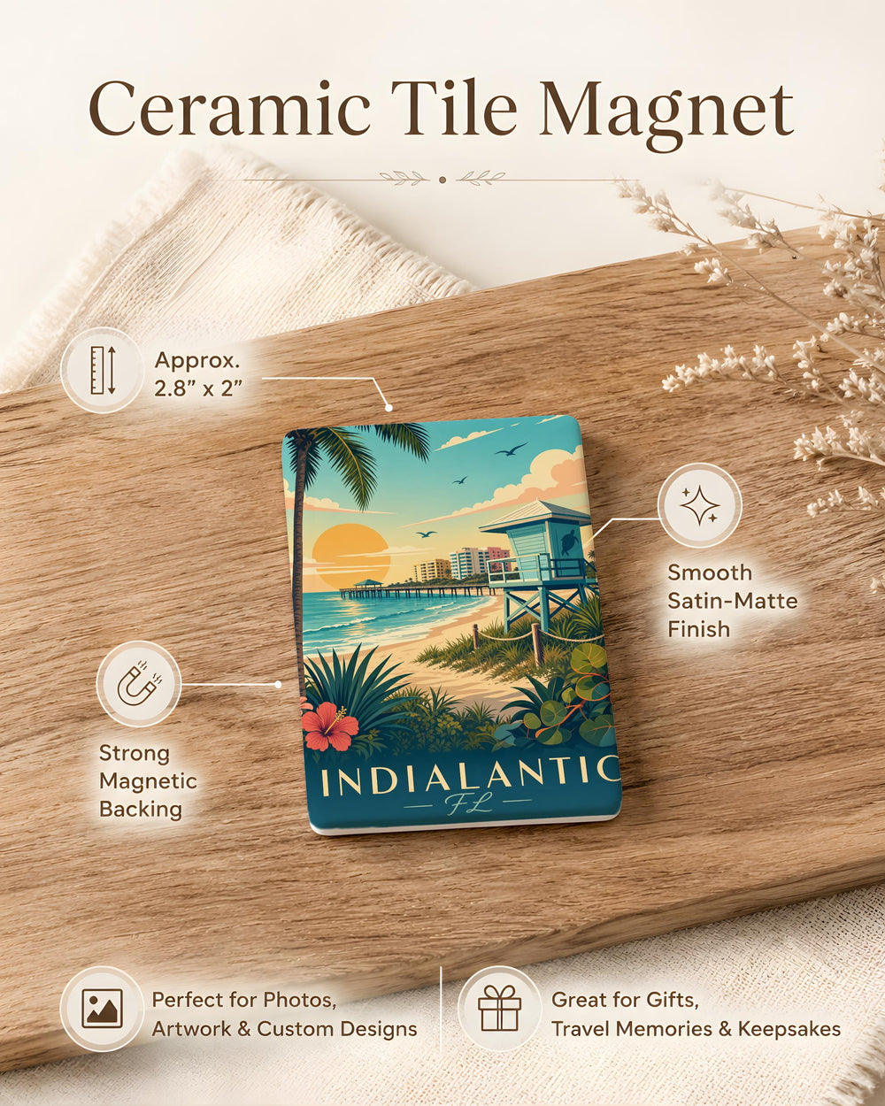 Indialantic Florida Fridge Magnet, Indialantic FL Souvenir Magnet, Space Coast Beach Town Vacation Keepsake Magnet