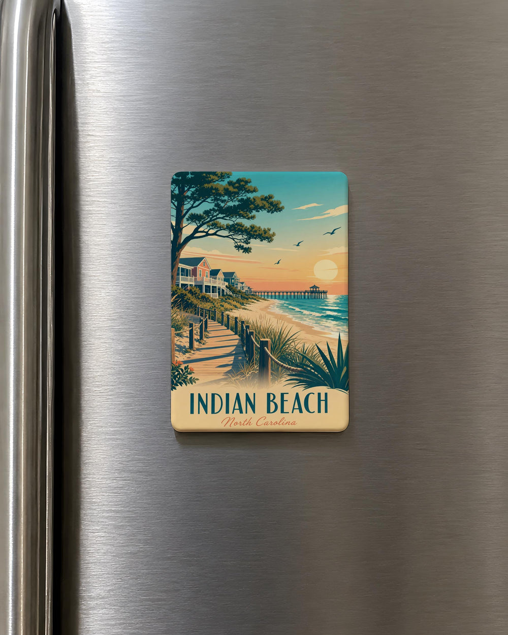 Indian Beach NC Fridge Magnet, North Carolina Outer Banks Souvenir Magnet, Coastal Beach Town Travel Keepsake Gift