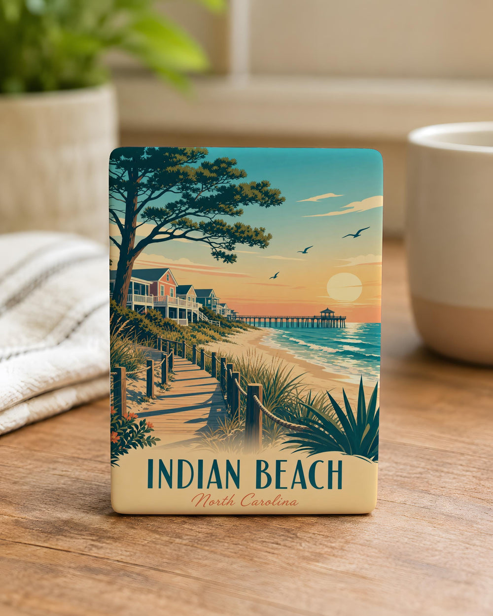 Indian Beach NC Fridge Magnet, North Carolina Outer Banks Souvenir Magnet, Coastal Beach Town Travel Keepsake Gift