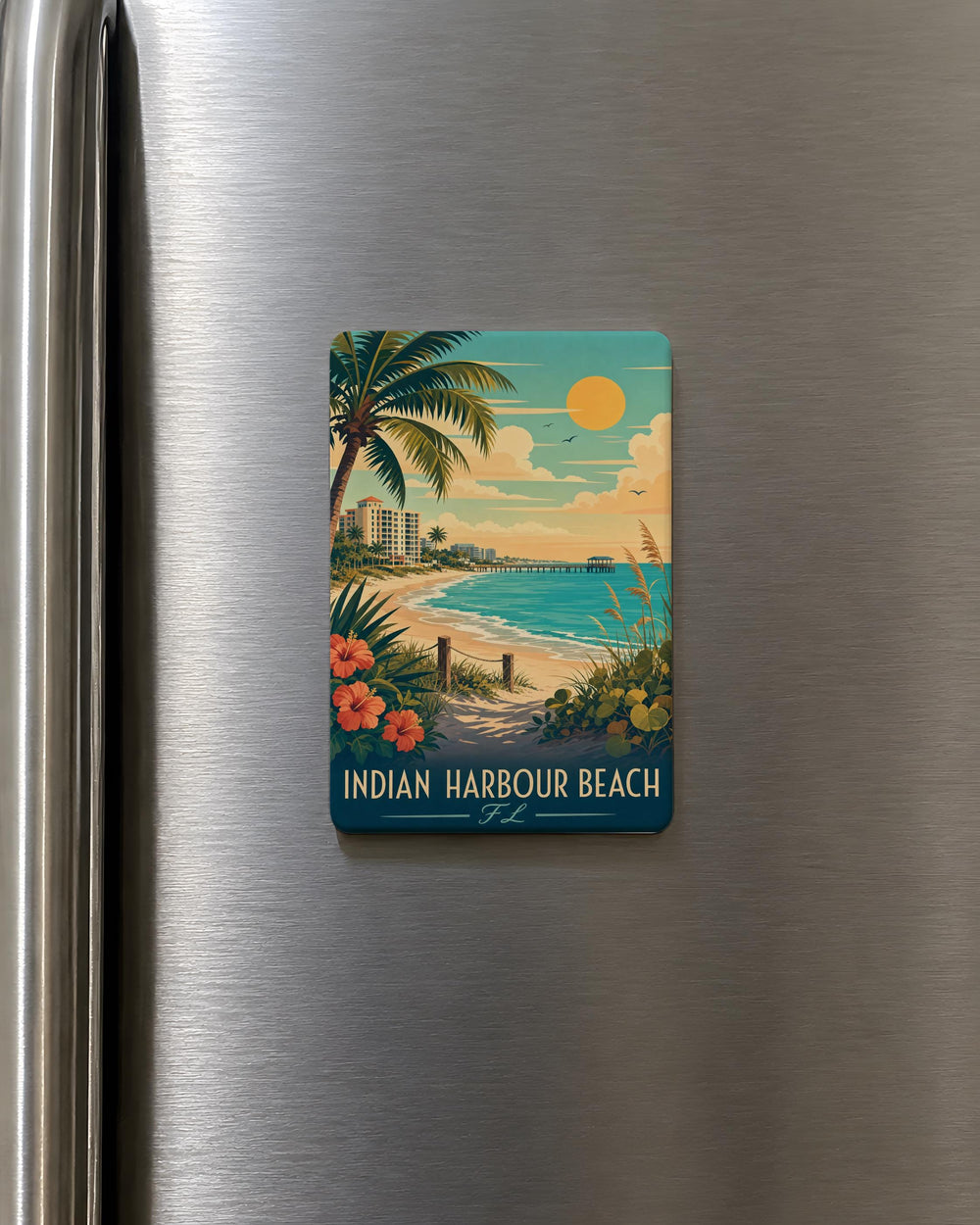 Indian Harbour Beach FL Fridge Magnet, Florida Coastal Souvenir Magnet, Beach Town Travel Keepsake Gift