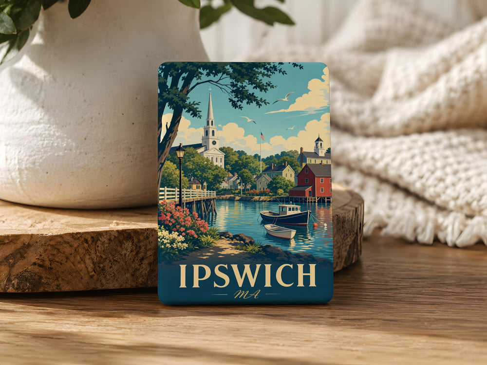 Ipswich MA Fridge Magnet, Ipswich Massachusetts Souvenir Magnet, Coastal New England Town Travel Keepsake Magnet