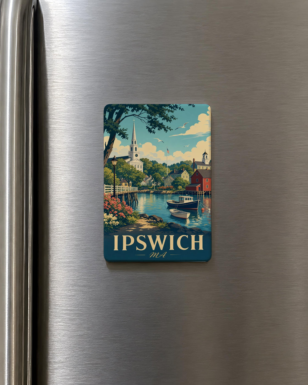Ipswich MA Fridge Magnet, Ipswich Massachusetts Souvenir Magnet, Coastal New England Town Travel Keepsake Magnet