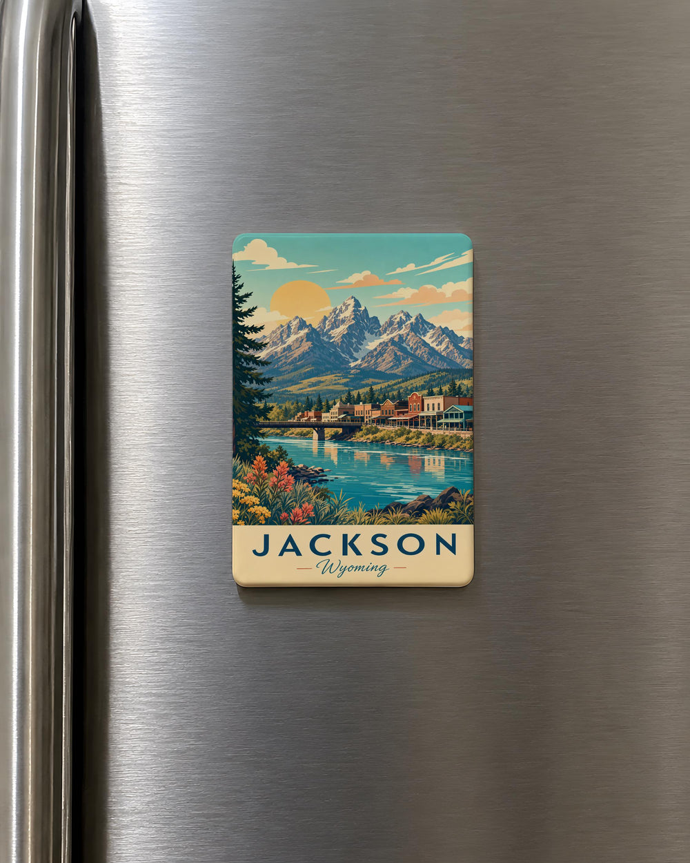 Jackson WY Fridge Magnet, Jackson Hole Wyoming Souvenir Magnet, Town Square Antler Arches Travel Keepsake Magnet