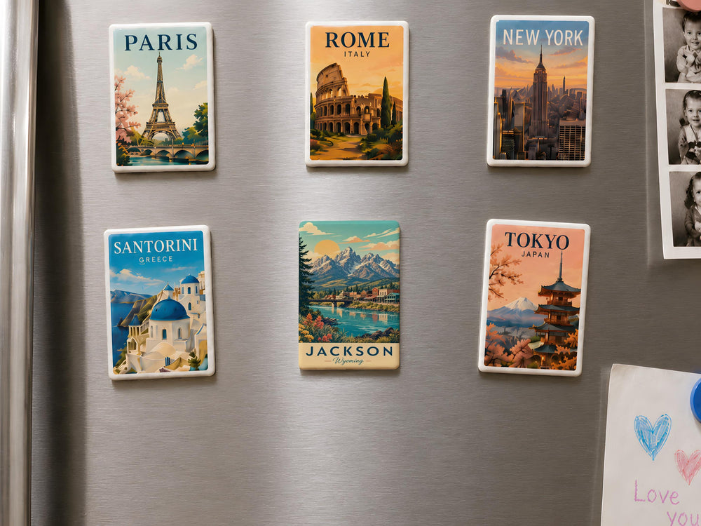 Jackson WY Fridge Magnet, Jackson Hole Wyoming Souvenir Magnet, Town Square Antler Arches Travel Keepsake Magnet