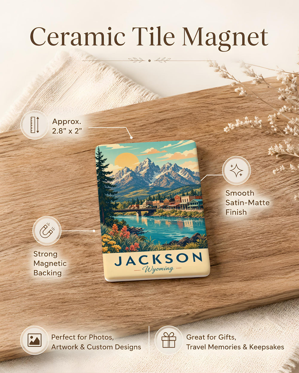 Jackson WY Fridge Magnet, Jackson Hole Wyoming Souvenir Magnet, Town Square Antler Arches Travel Keepsake Magnet
