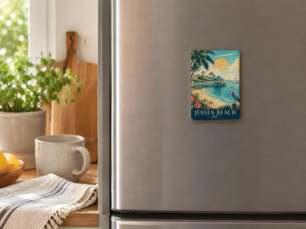 Jensen Beach FL Fridge Magnet, Jensen Beach Florida Souvenir Magnet, Coastal Beach Town Travel Gift, Florida Vacation Keepsake