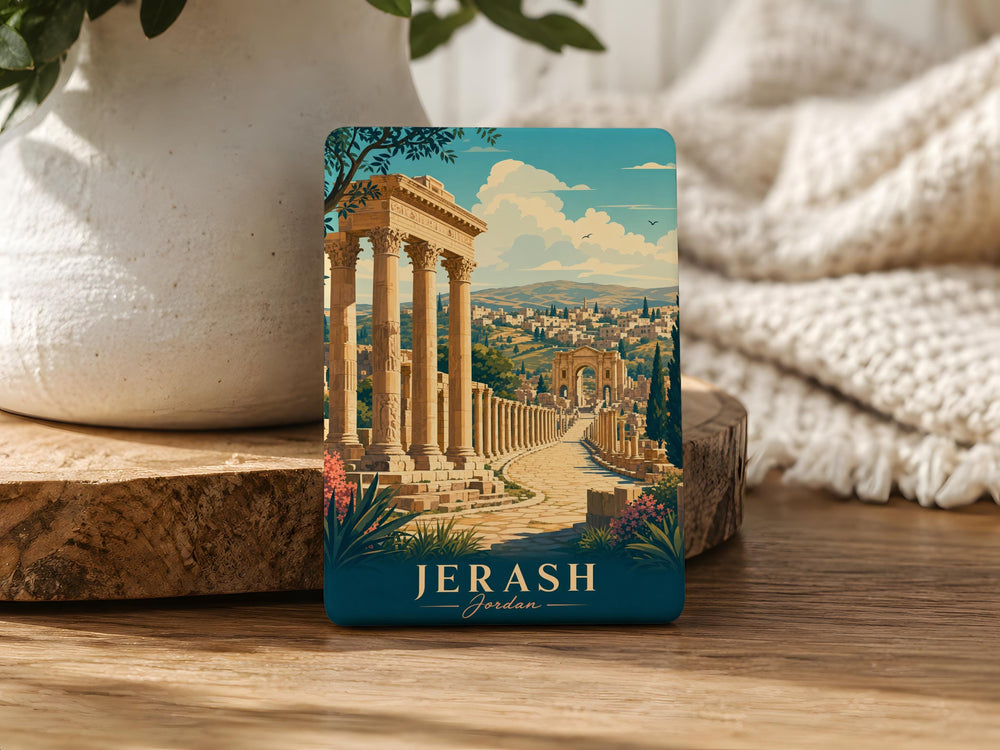 Jerash Jordan Fridge Magnet, Ancient Roman Ruins Souvenir, Hadrian’s Arch & Oval Plaza Travel Keepsake Magnet