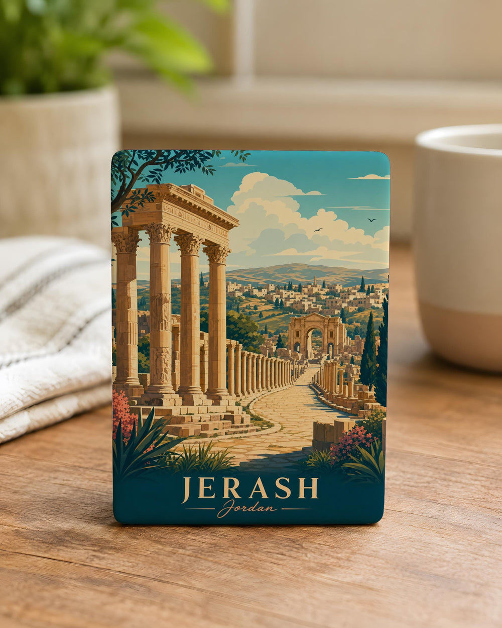 Jerash Jordan Fridge Magnet, Ancient Roman Ruins Souvenir, Hadrian’s Arch & Oval Plaza Travel Keepsake Magnet