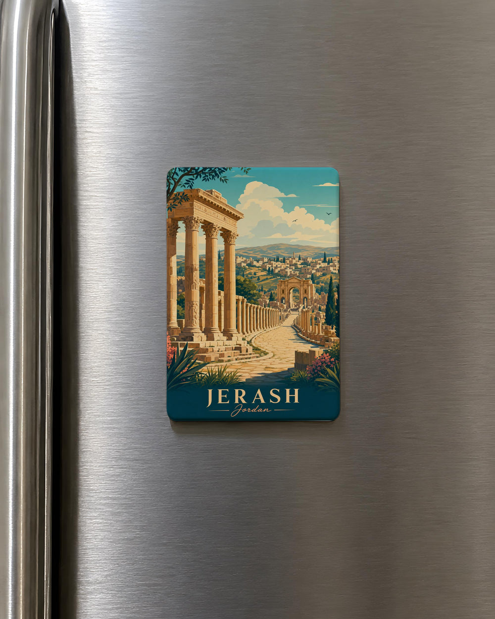 Jerash Jordan Fridge Magnet, Ancient Roman Ruins Souvenir, Hadrian’s Arch & Oval Plaza Travel Keepsake Magnet