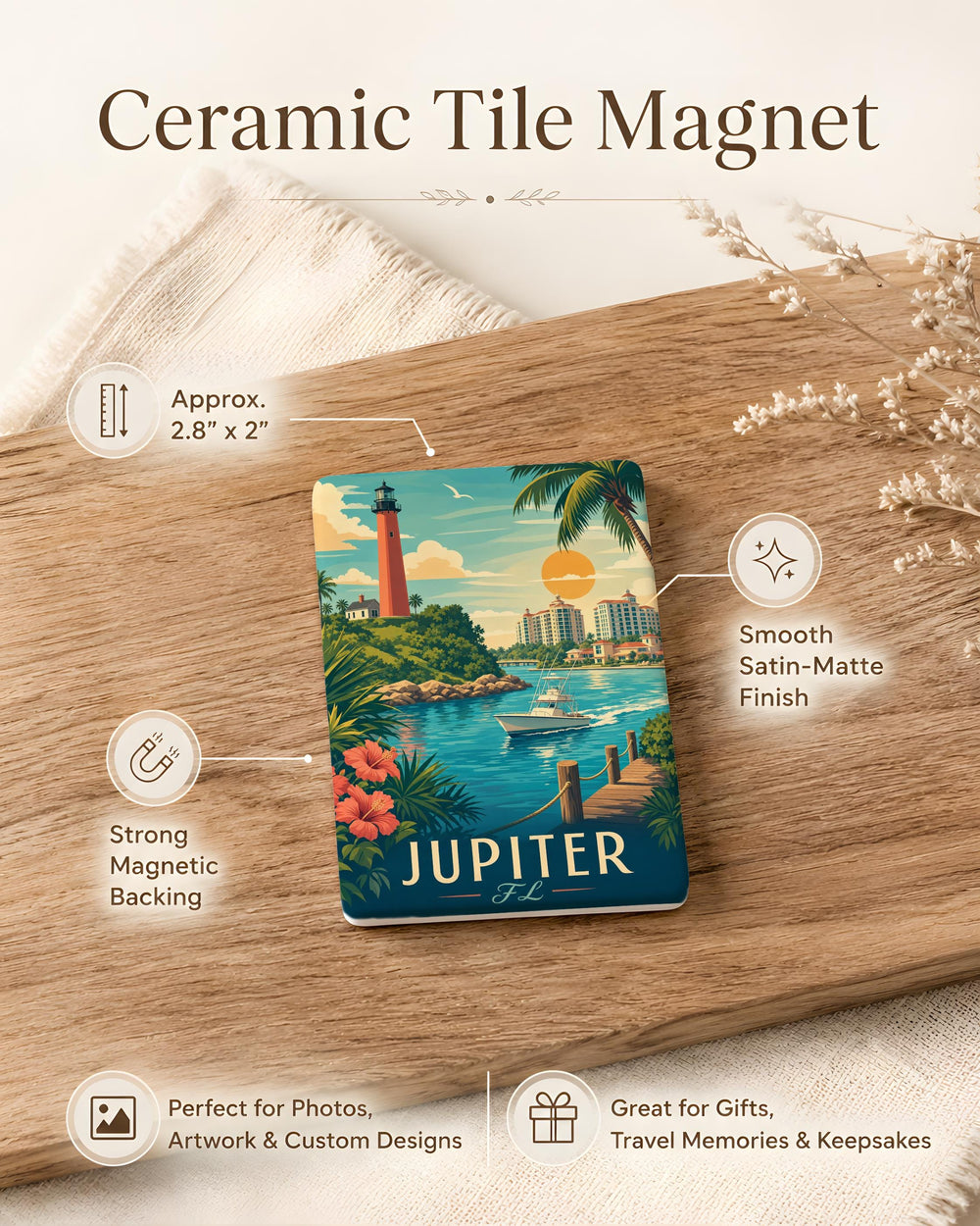 Jupiter Florida Fridge Magnet, Jupiter FL Souvenir Magnet, Coastal Town Travel Keepsake, Palm Beach County Gift