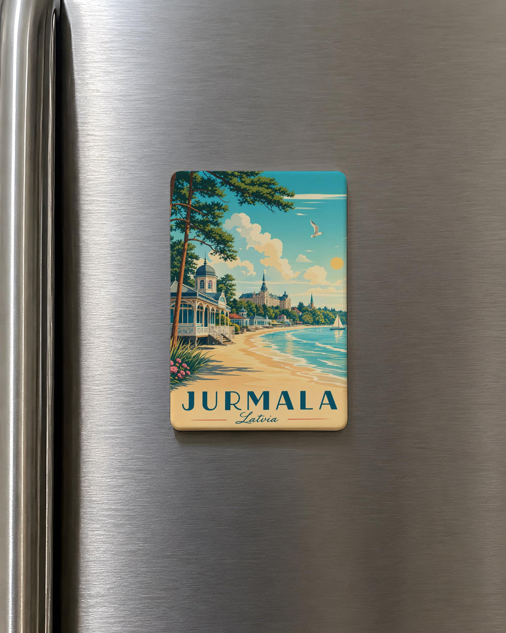 Jurmala Latvia Fridge Magnet, Jurmala Beach Souvenir, Baltic Sea Coastal Travel Gift, Latvia Vacation Keepsake Magnet