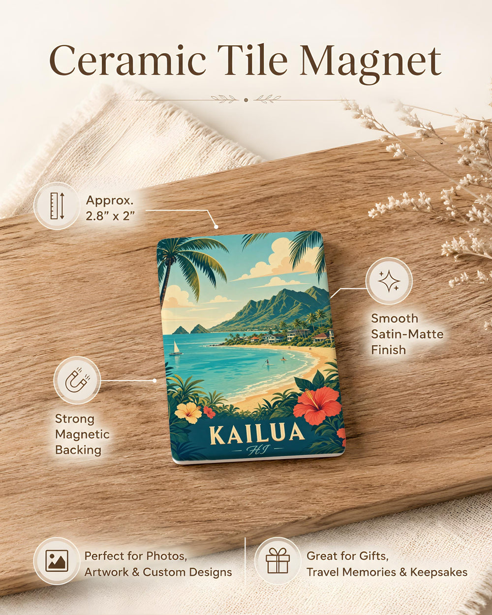 Kailua HI Fridge Magnet, Kailua Hawaii Souvenir Magnet, Kailua Beach Travel Gift, Oahu Island Vacation Keepsake Magnet