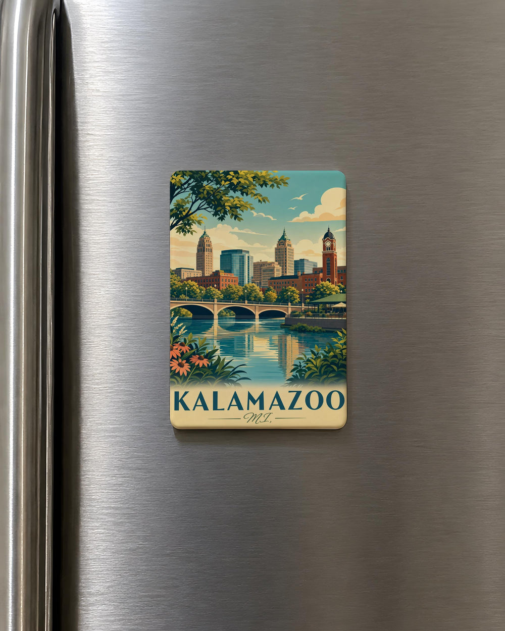 Kalamazoo Michigan Fridge Magnet, Kalamazoo MI Souvenir Magnet, Michigan Travel Gift, Kalamazoo City Keepsake Magnet