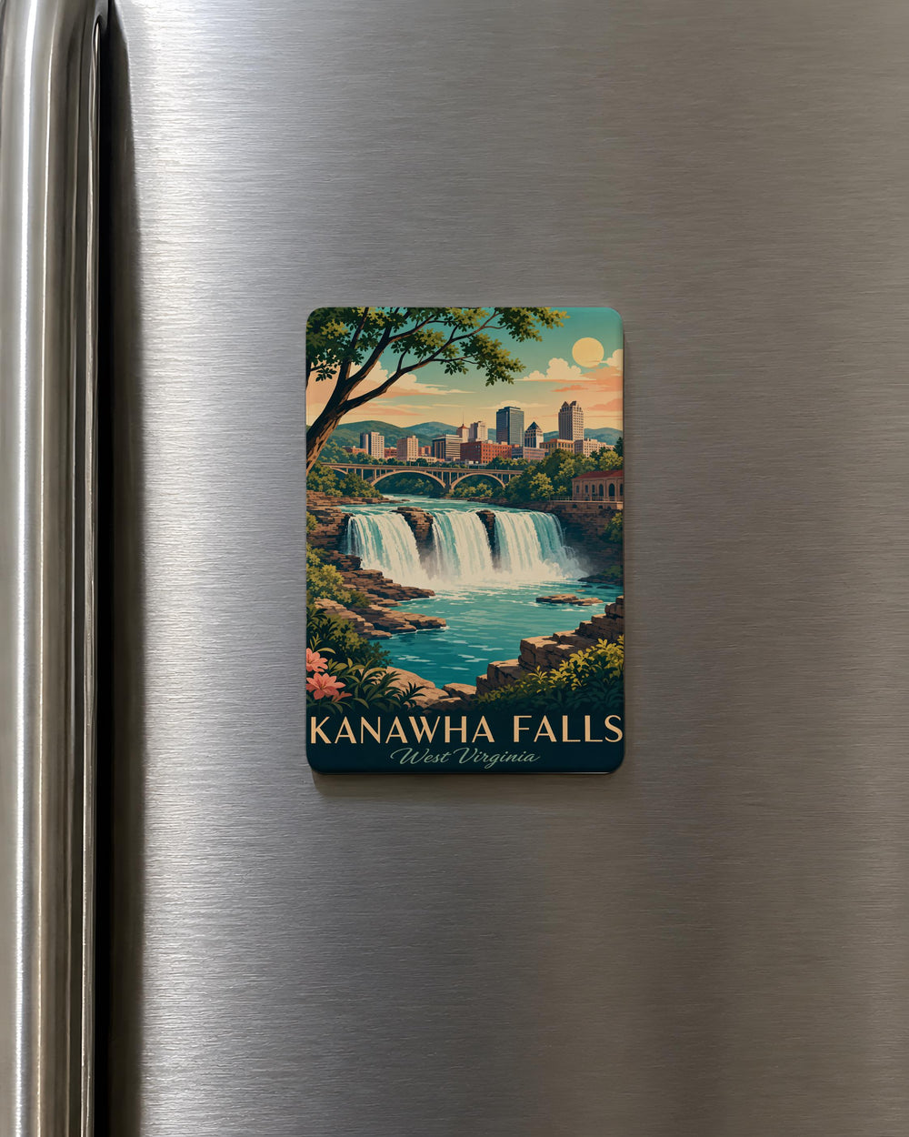 Kanawha Falls Fridge Magnet, West Virginia Waterfall Souvenir, Kanawha River Scenic Travel Keepsake Magnet