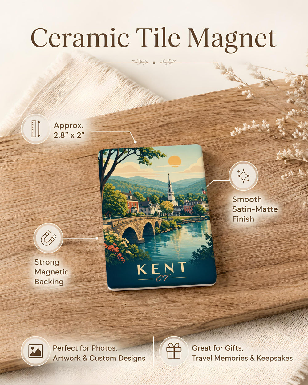 Kent Connecticut Fridge Magnet, Kent CT Souvenir Magnet, Housatonic River & Covered Bridge Travel Keepsake Magnet