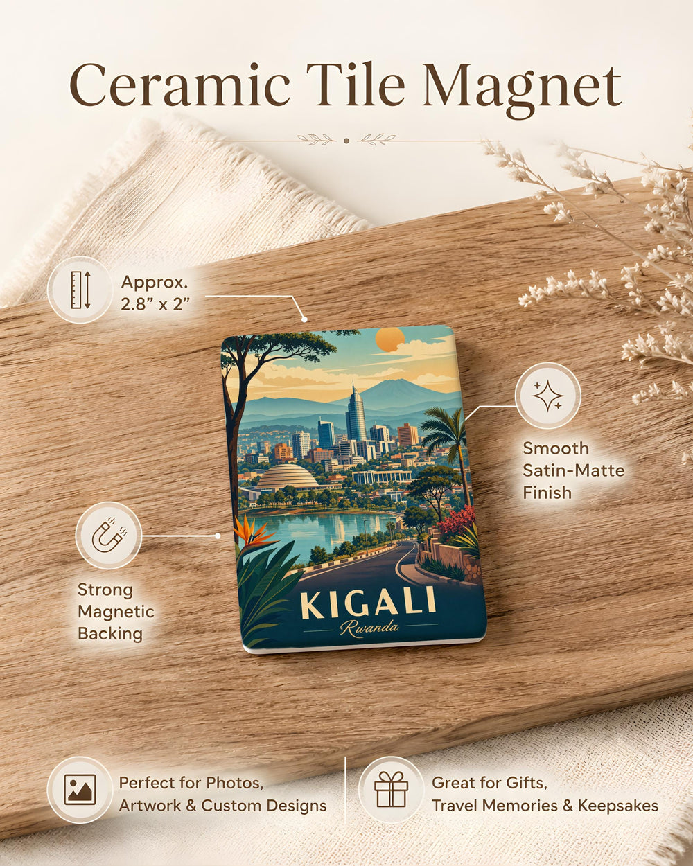 Kigali Rwanda Fridge Magnet, Kigali City Souvenir Magnet, Rwanda Travel Gift, African Capital Keepsake Magnet