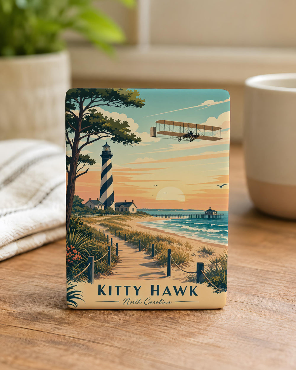 Kitty Hawk NC Fridge Magnet, Outer Banks North Carolina Souvenir Magnet, Coastal Travel Gift, Beach Town Keepsake Magnet