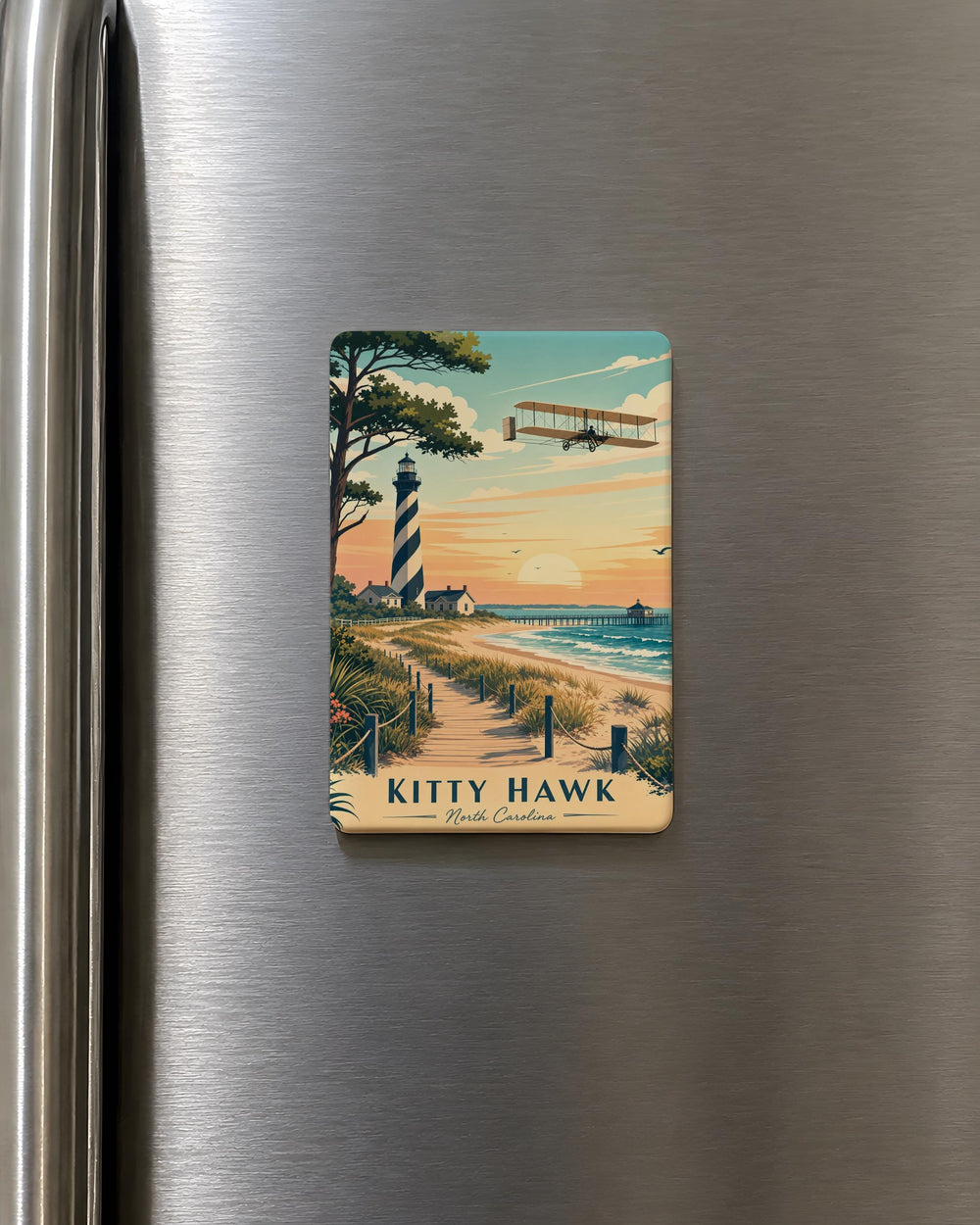 Kitty Hawk NC Fridge Magnet, Outer Banks North Carolina Souvenir Magnet, Coastal Travel Gift, Beach Town Keepsake Magnet
