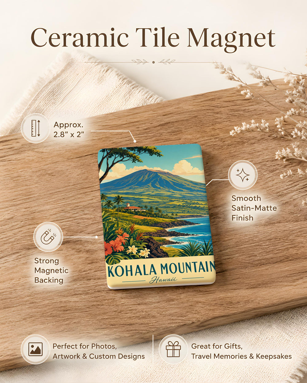 Kohala Mountain Fridge Magnet, Hawaii Mountain Landscape Souvenir Magnet, Kohala Coast Travel Gift, Big Island Keepsake Magnet