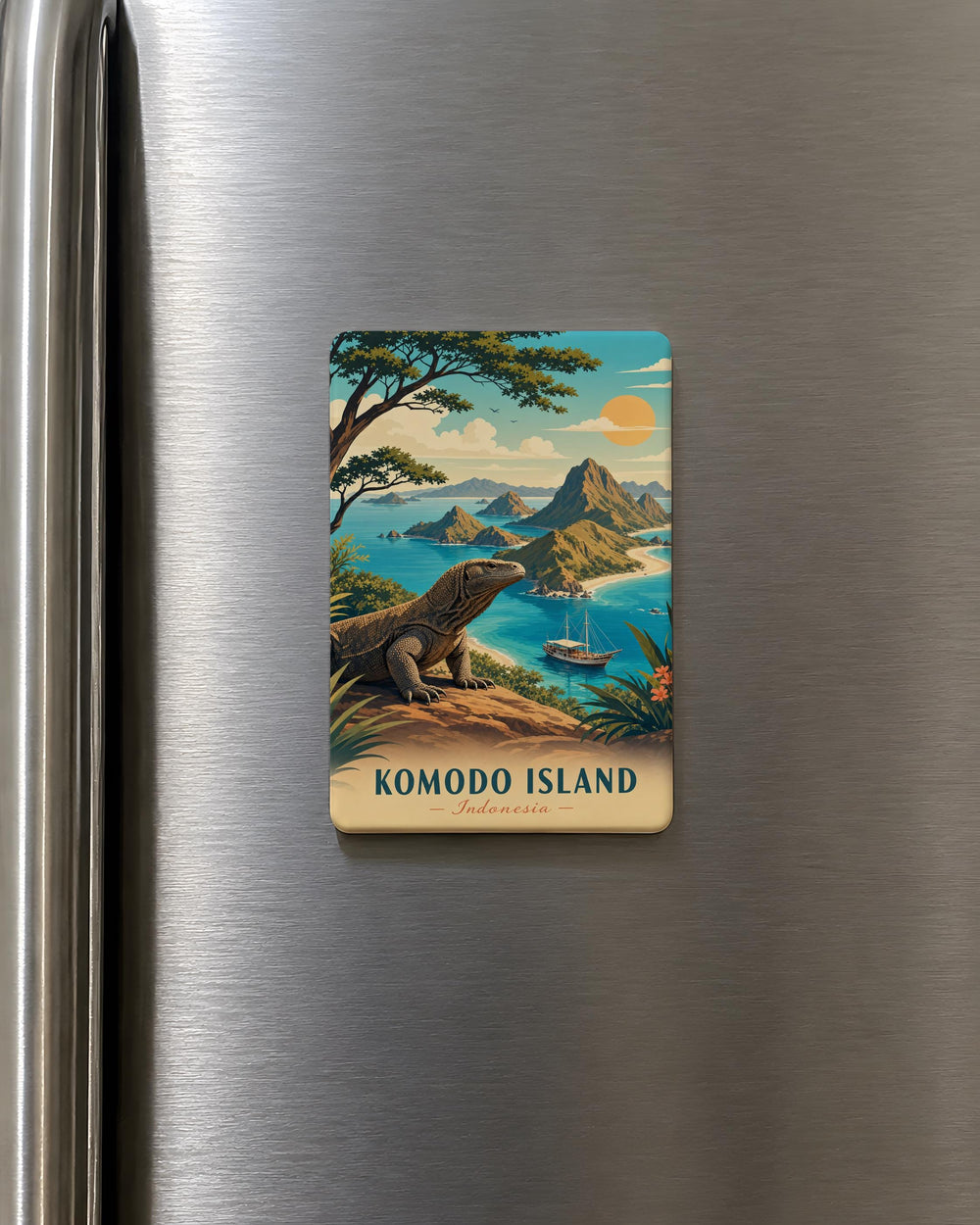 Komodo Island Fridge Magnet, Indonesia Travel Souvenir Magnet, Komodo Dragon Island Keepsake Magnet