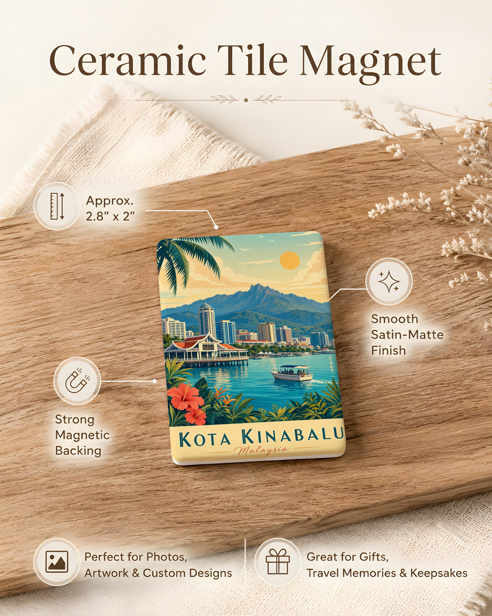 Kota Kinabalu Malaysia Fridge Magnet, Sabah Travel Souvenir Magnet, Borneo Landmark Refrigerator Magnet Gift