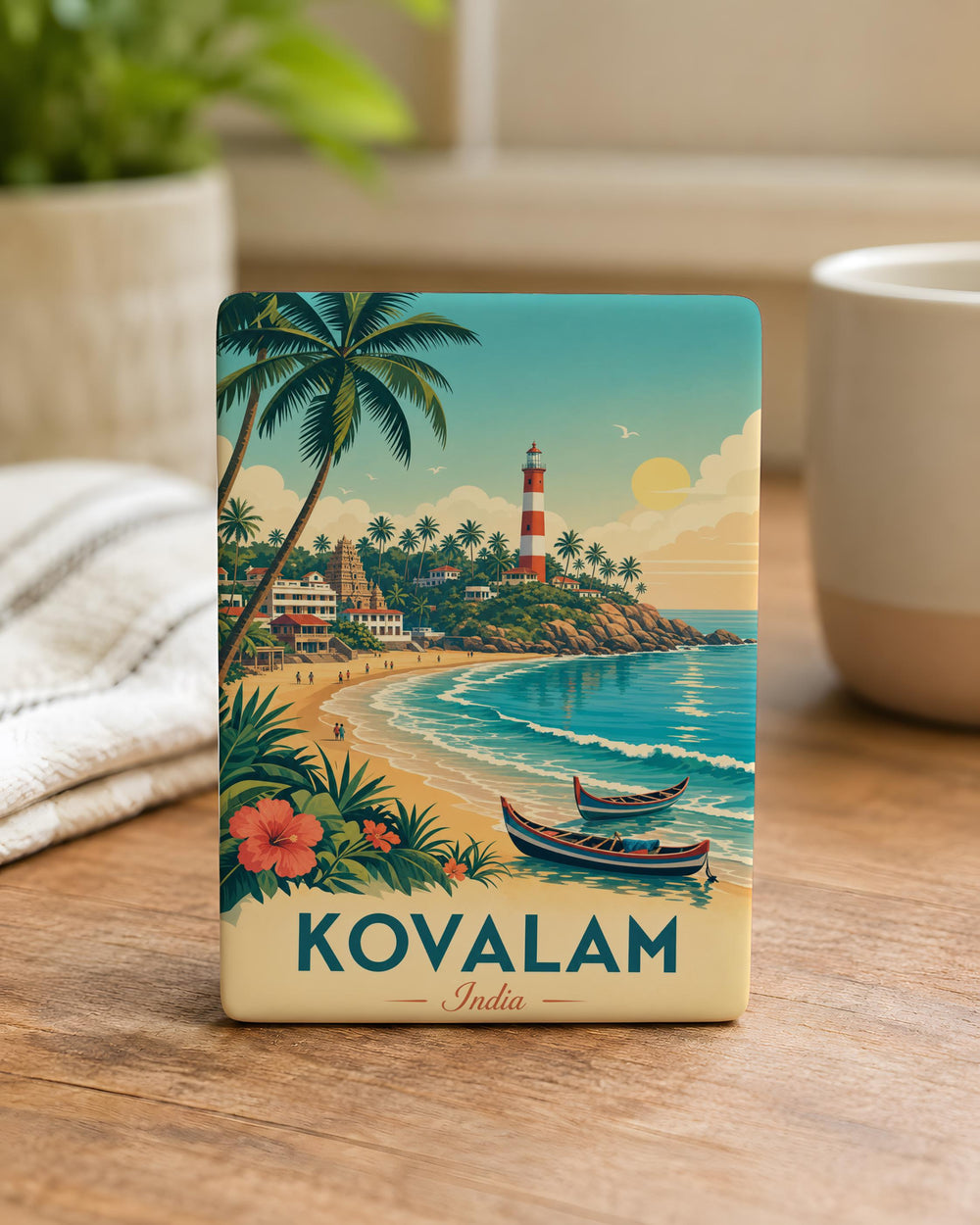 Kovalam India Fridge Magnet, Kovalam Beach Kerala Souvenir Magnet, Indian Coastal Travel Gift, Seaside Landmark Keepsake