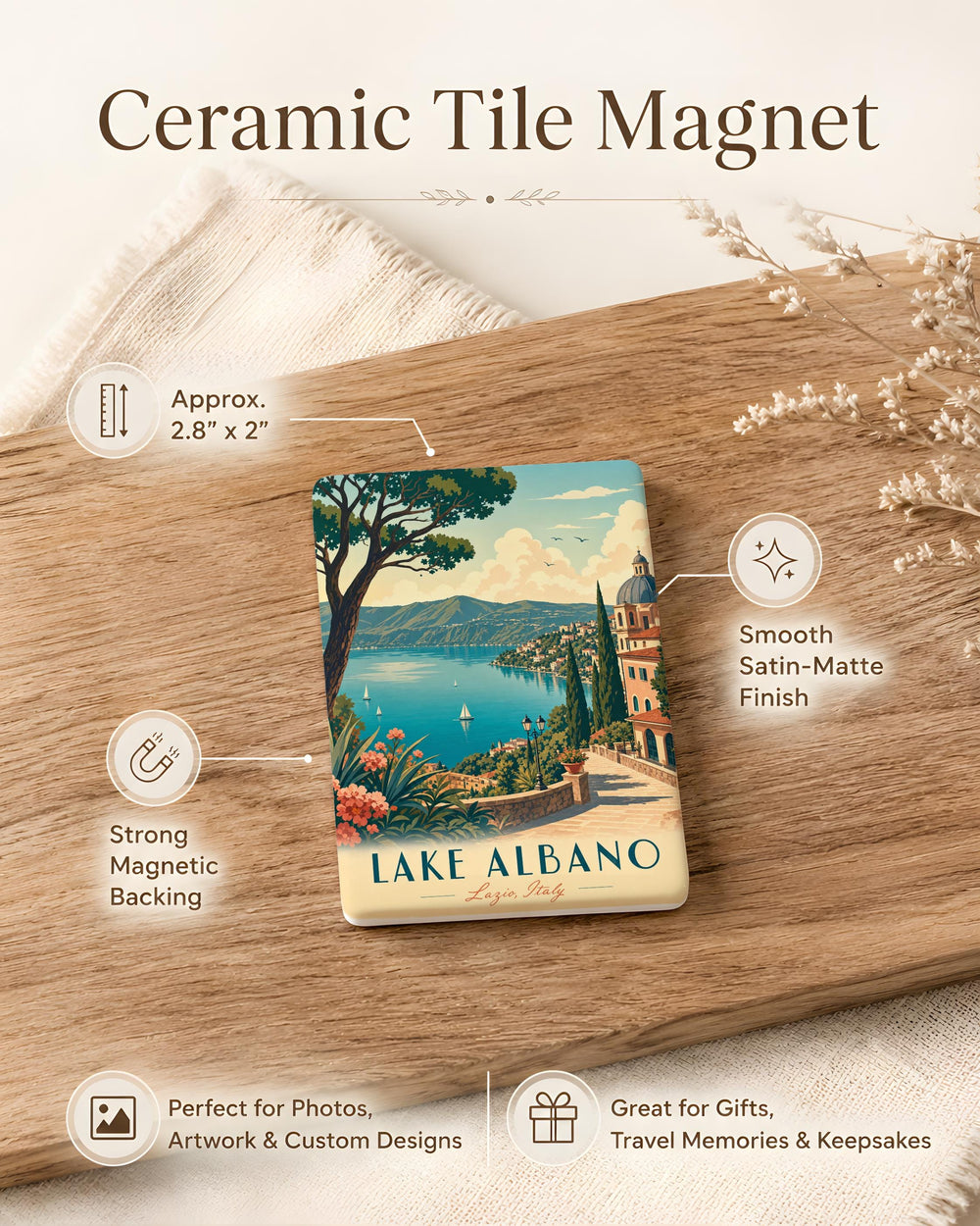 Lake Albano Fridge Magnet, Italy Lake Souvenir Magnet, Castel Gandolfo Travel Gift, Lazio Lakeside Keepsake Magnet