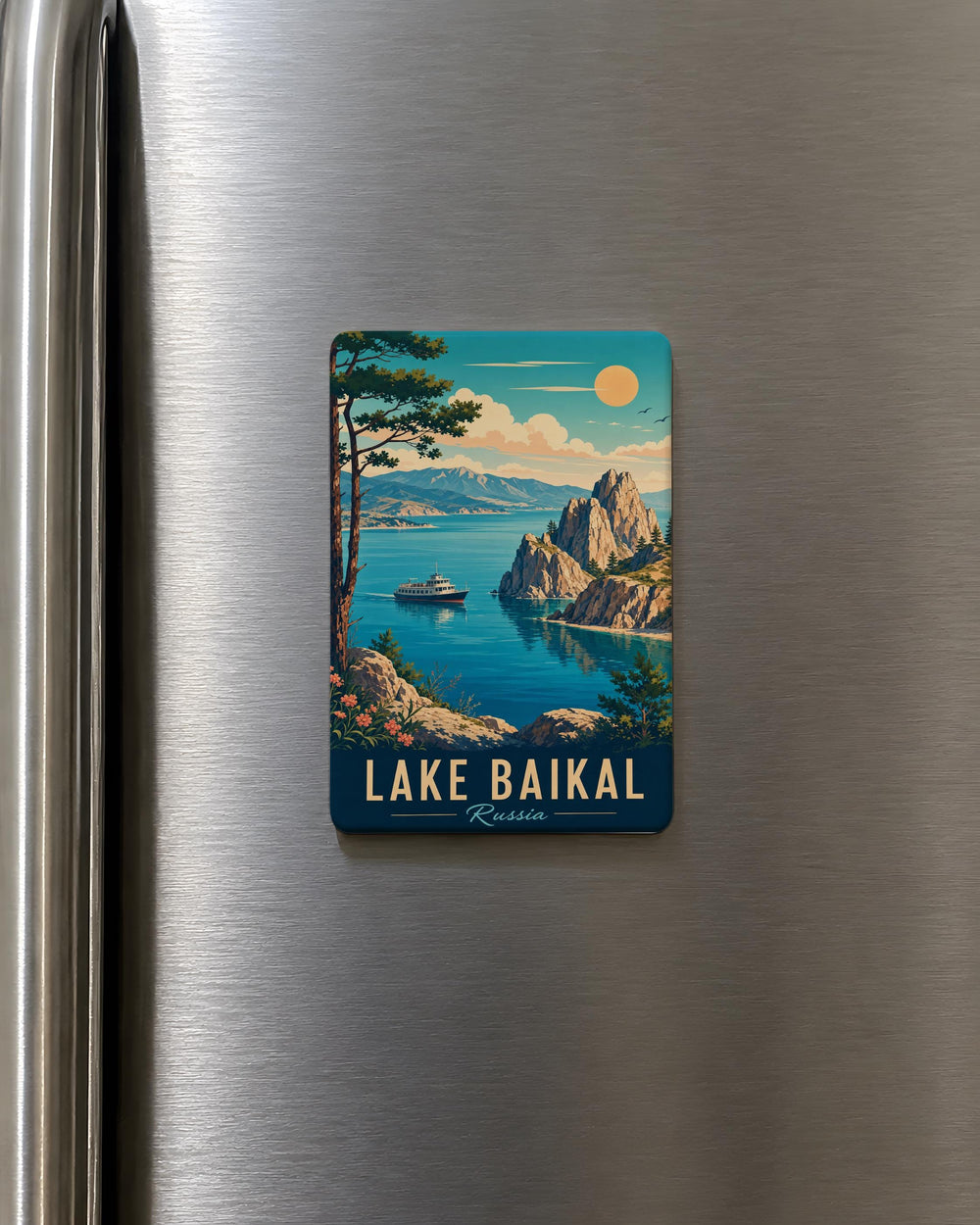 Lake Baikal Fridge Magnet, Russia Siberia Souvenir Magnet, Lake Baikal Travel Gift, Nature Landmark Refrigerator Magnet