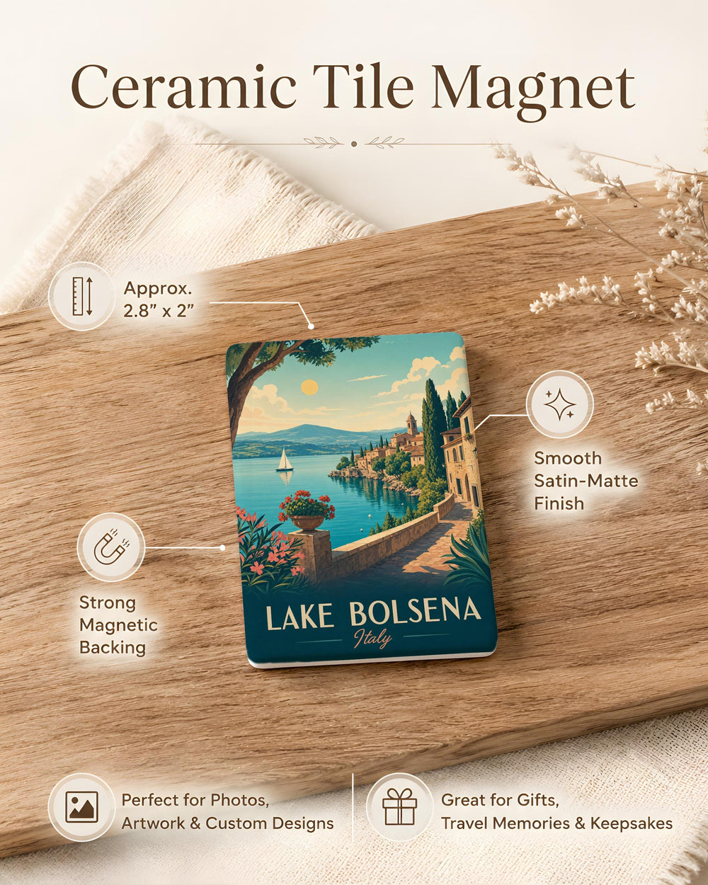Lake Bolsena Italy Fridge Magnet, Scenic Lake View Souvenir Magnet, Travel Gift, Italian Lake Landmark Keepsake