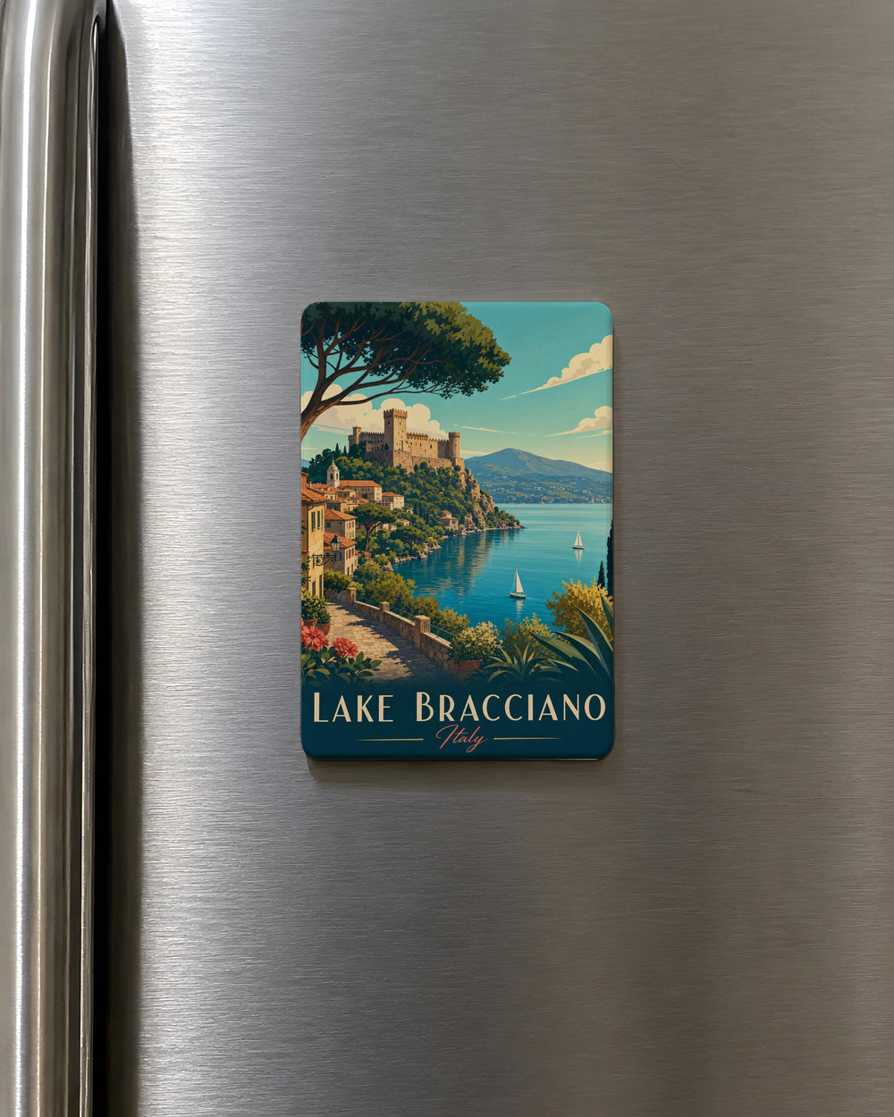 Lake Bracciano Italy Fridge Magnet, Lago di Bracciano Souvenir, Bracciano Castle Travel Keepsake Magnet